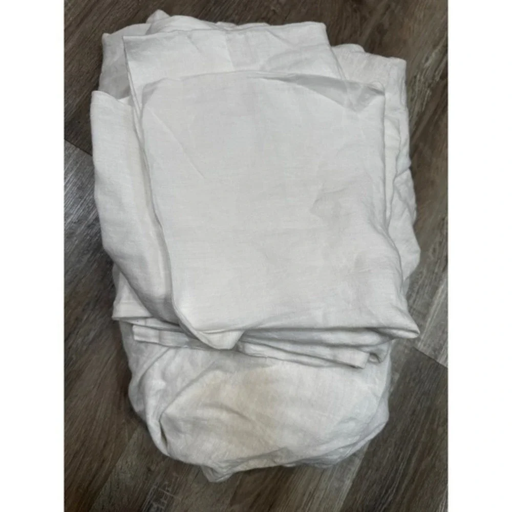 Quince White 100% Linen King Fitted Sheet Set with 2 Pillowcases